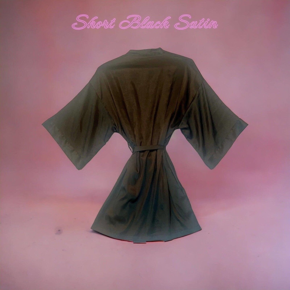 Victoria’s Secret Womens Short Black Satin Robe sz Sm / Md Designer Sexy Date - Picture 3 of 7